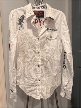 Rebel Spirit White Shirt with Black & Red Crest Accents
